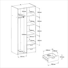 Jugendzimmer-Set >Milky 11< 4-teilig, Bett, Kleiderschrank, Kommode, Schreibtisch, in Weiss / Grey