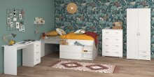 Jugendzimmer-Set >Milky 11< 4-teilig, Bett, Kleiderschrank, Kommode, Schreibtisch, in Weiss / Grey