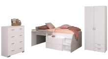 Jugendzimmer-Set >Milky 12< 3-teilig, Bett, Kleiderschrank, Kommode, in Weiss / Grey Loft