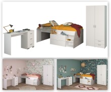 Jugendzimmer-Set >Milky 13< 3-teilig, Bett, Kleiderschrank, Schreibtisch, in Weiss / Grey Loft