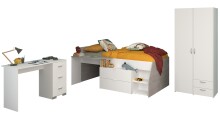 Jugendzimmer-Set >Milky 13< 3-teilig, Bett, Kleiderschrank, Schreibtisch, in Weiss / Grey Loft