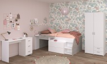 Jugendzimmer-Set >Milky 13< 3-teilig, Bett, Kleiderschrank, Schreibtisch, in Weiss / Grey Loft