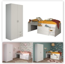 Jugendzimmer-Set >Milky 14< 2-teilig, Bett, Kleiderschrank, in Weiss / Grey Loft