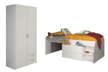 Jugendzimmer-Set >Milky 14< 2-teilig, Bett, Kleiderschrank, in Weiss / Grey Loft