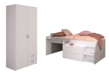 Jugendzimmer-Set >Milky 14< 2-teilig, Bett, Kleiderschrank, in Weiss / Grey Loft