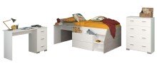 Jugendzimmer-Set >Milky 15< 3-teilig, Bett, Kommode, Schreibtisch, in Weiss / Grey Loft