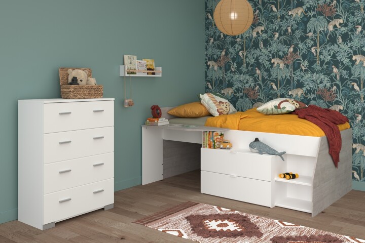 Jugendzimmer-Set >Milky 16< 2-teilig, Bett, Kommode, in Weiss / Grey Loft