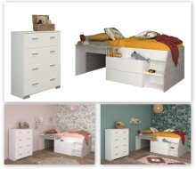 Jugendzimmer-Set >Milky 16< 2-teilig, Bett, Kommode, in Weiss / Grey Loft