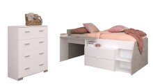 Jugendzimmer-Set >Milky 16< 2-teilig, Bett, Kommode, in Weiss / Grey Loft