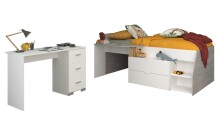 Jugendzimmer-Set >Milky 17< 2-teilig, Bett, Schreibtisch, in Weiss / Grey Loft