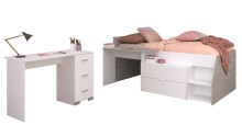 Jugendzimmer-Set >Milky 17< 2-teilig, Bett, Schreibtisch, in Weiss / Grey Loft