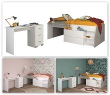 Jugendzimmer-Set >Milky 17< 2-teilig, Bett, Schreibtisch, in Weiss / Grey Loft