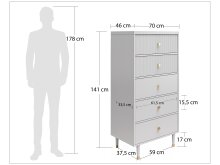 Kommode >Gudrun< in Grau - 70x141x46cm (BxHxT)