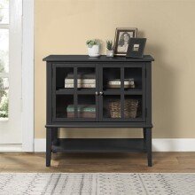 Kommode >Ragnhild< in Schwarz, Glas, MDF, Farbe, Holz - 79x77x39cm (BxHxT)