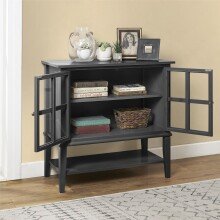 Kommode >Ragnhild< in Schwarz, Glas, MDF, Farbe, Holz - 79x77x39cm (BxHxT)