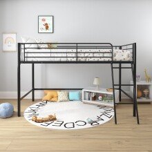 Hochbett >Tore< in Schwarz, Metall - 207x129x130cm...