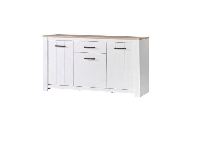 Sideboard >ELARA< in Weiss Matt / Bianco Eiche  - 161,4x95,7x42,2cm (BxHxT)
