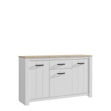 Sideboard >ELARA< in Weiss Matt / Bianco Eiche  - 161,4x95,7x42,2cm (BxHxT)