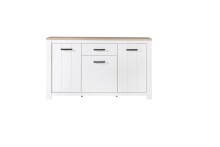 Sideboard >ELARA< in Weiss Matt / Bianco Eiche  - 161,4x95,7x42,2cm (BxHxT)