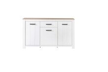 Sideboard >ELARA< in Weiss Matt / Bianco Eiche  - 161,4x95,7x42,2cm (BxHxT)