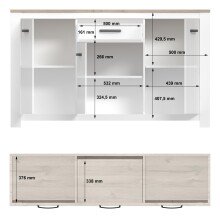 Sideboard >ELARA< in Weiss Matt / Bianco Eiche  - 161,4x95,7x42,2cm (BxHxT)