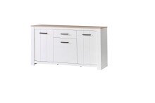Sideboard >ELARA< in Weiss Matt / Bianco Eiche  -...