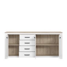 Kommode >ELARA< in Weiss Matt/ Bianco Eiche - 206x95,7x42,2cm (BxHxT)