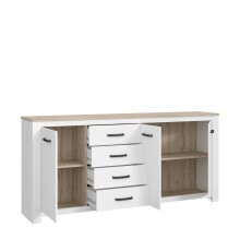 Kommode >ELARA< in Weiss Matt/ Bianco Eiche - 206x95,7x42,2cm (BxHxT)