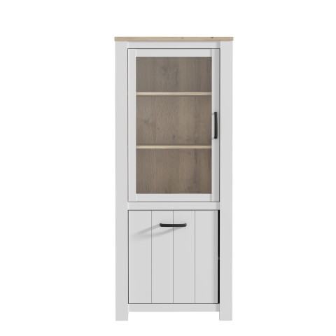 Vitrine >ELARA< in Weiss Matt/Bianco Eiche - 76,9x185,5x42,2 (BxHxT)