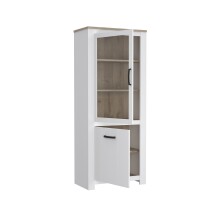 Vitrine >ELARA< in Weiss Matt/Bianco Eiche - 76,9x185,5x42,2 (BxHxT)