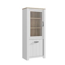Vitrine >ELARA< in Weiss Matt/Bianco Eiche - 76,9x185,5x42,2 (BxHxT)