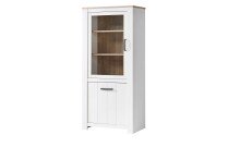Vitrine >ELARA< in Weiss Matt/Bianco Eiche - 76,9x185,5x42,2 (BxHxT)