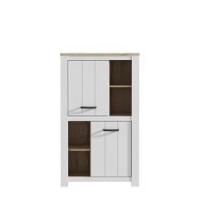 Hochschrank >ELARA< in Weiss Matt/ Bianco Eiche - 86,7x147,1x42,2cm (BxHxT)