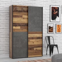 Kleiderschrank >OZZULA< in Old – Wood Vintage  / Betonoptik Dunkelgrau