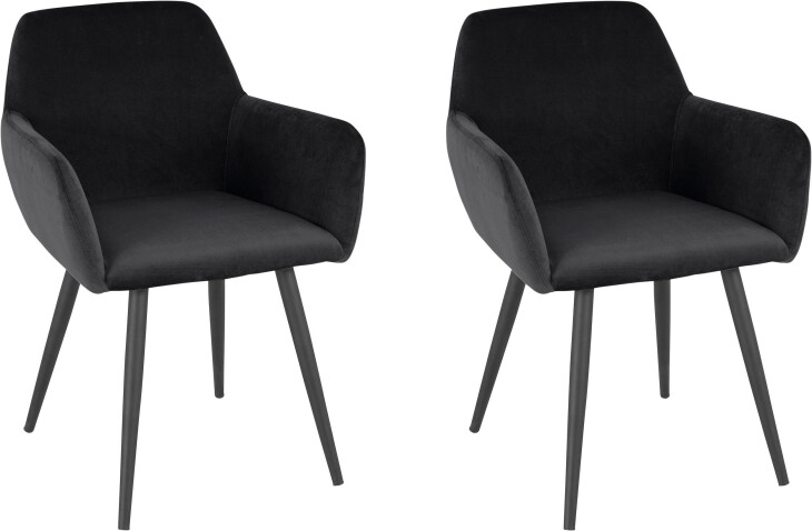 Esszimmerstuhl 2er-Set >Kolbjørn< in Schwarz, Samt-Stoff - 55x78x50cm (B/H/T)