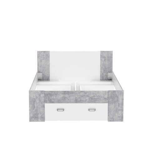 Stauraumbett >Bob< in Betonoptik Lichtgrau / Weiss  - 203,6x86x143,4cm (BxHxT)