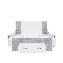 Stauraumbett >Bob< in Betonoptik Lichtgrau / Weiss  - 203,6x86x143,4cm (BxHxT)