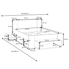 Stauraumbett >Bob< in Betonoptik Lichtgrau / Weiss  - 203,6x86x143,4cm (BxHxT)