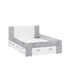 Stauraumbett >Bob< in Betonoptik Lichtgrau / Weiss  - 203,6x86x143,4cm (BxHxT)