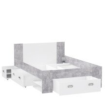 Stauraumbett >Bob< in Betonoptik Lichtgrau / Weiss  - 203,6x86x143,4cm (BxHxT)