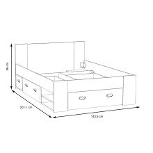 Stauraumbett >Bob< in Betonoptik Lichtgrau / Weiss  - 203,6x86x143,4cm (BxHxT)