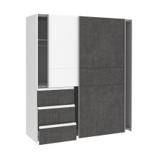 Kleiderschrank >WINN 2< in Weiss / Betonoptik Dunkelgrau