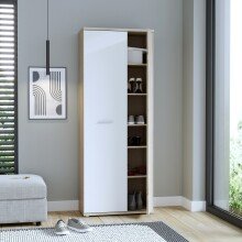 Schuhschrank >NET106< in Sonoma Eiche / Weiss  - 68,9x179,1x34,8cm (BxHxT)