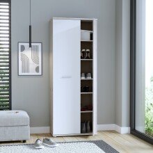 Schuhschrank >NET106< in Sandeiche / Weiss  - 68,9x179,1x34,8cm (BxHxT)