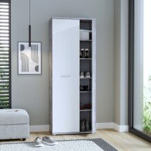 Schuhschrank >NET106< in Betonoptik Lichtgrau / Weiss - 68,9x179,1x34,8 (BxHxT)