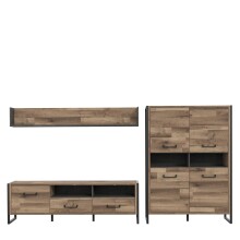 Wohnwand >HUD< in Stabeiche  - 284x196,9x52cm (BxHxT)