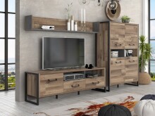 Wohnwand >HUD< in Stabeiche  - 284x196,9x52cm (BxHxT)