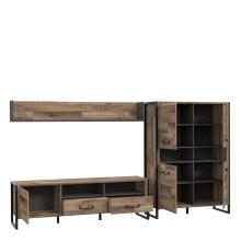 Wohnwand >HUD< in Stabeiche  - 284x196,9x52cm (BxHxT)
