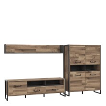 Wohnwand >HUD< in Stabeiche  - 284x196,9x52cm (BxHxT)