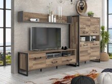 Wohnwand >HUD< in Stabeiche  - 284x196,9x52cm (BxHxT)
